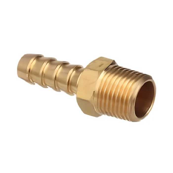 CONECTOR DE MANGUERA BRONCE M 1/2″ x 10mm x espiga 1/4″ PAQUETE DE 5 UND