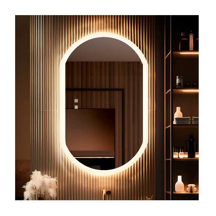 ESPEJO OVALADO CON 3 MODOS DE LUZ LED ANTIVAHO